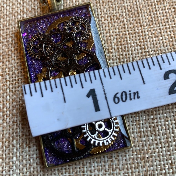 Steampunk layered Gears Necklace New Purple Handmade - Picture 6 of 9